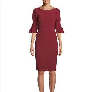 Badgley Mischka Pinched Sleeve Sheath Dress Ruby